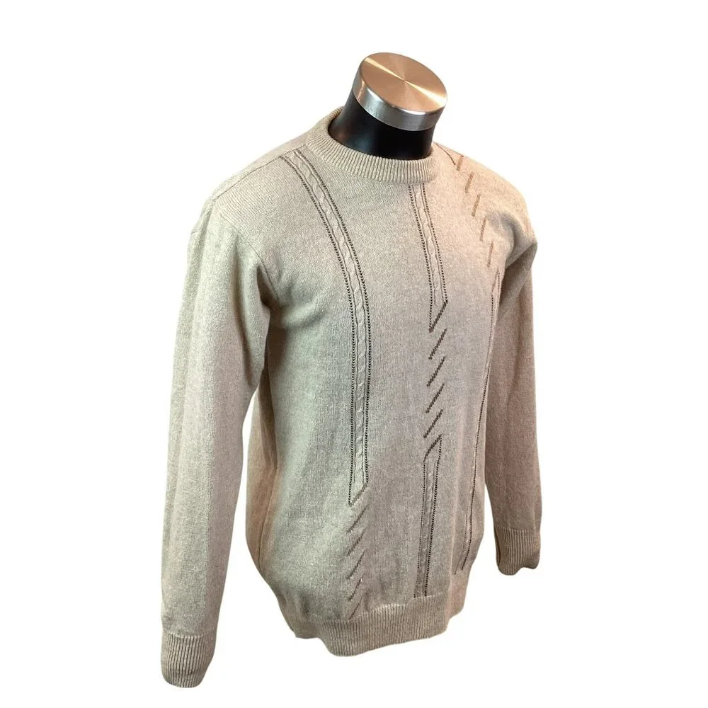 Oxford Lambswool Sweater Beige Large Mens Vintage Grandpa
